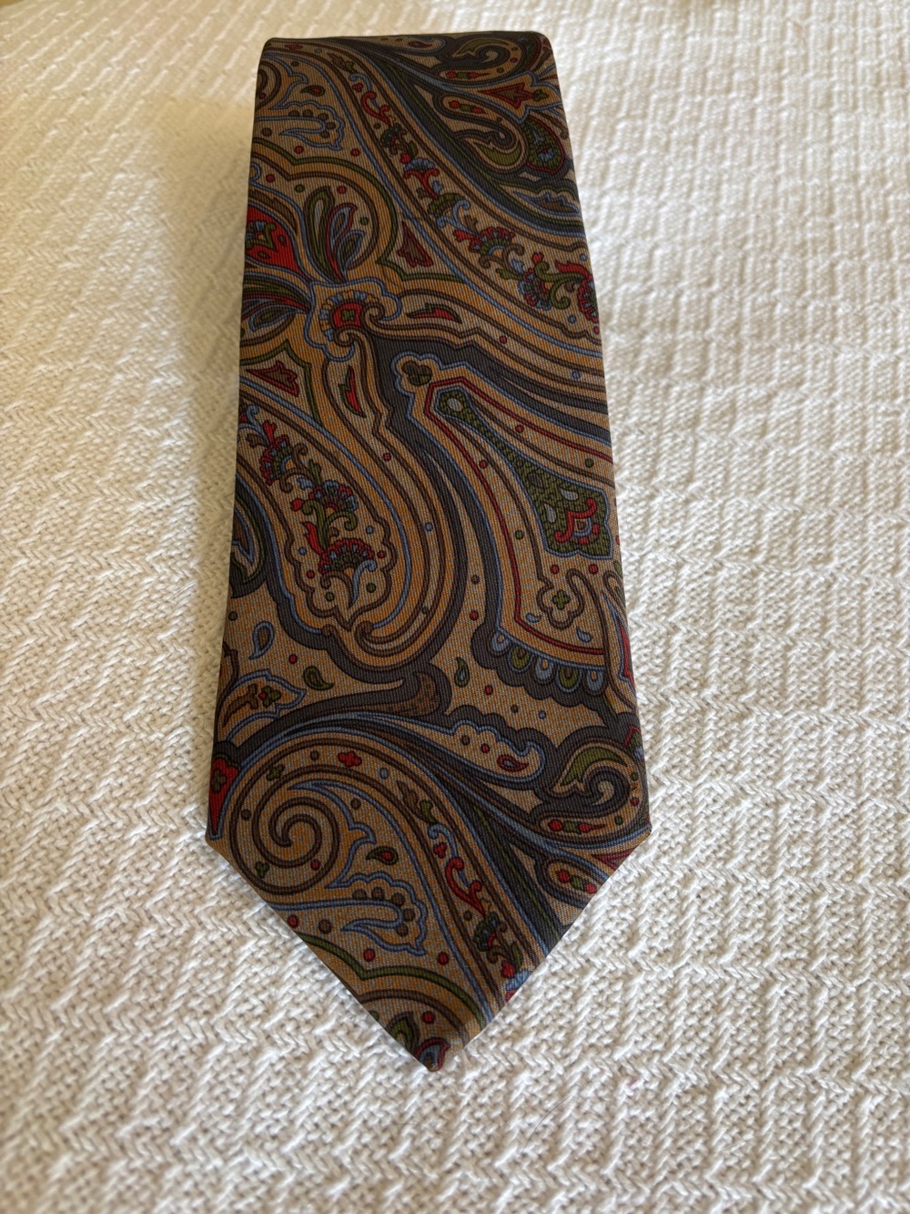 Gianfranco RAO Italian Silk Tie in Brown, Blue, and Red Paisley